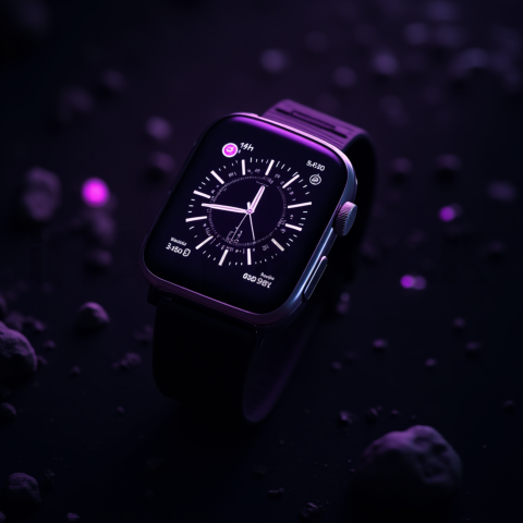 Dark Mode Smartwatch Fitness Ui Purple Glow 2025 – 8K Minimal Black UI Mockup MKT GLS 0728