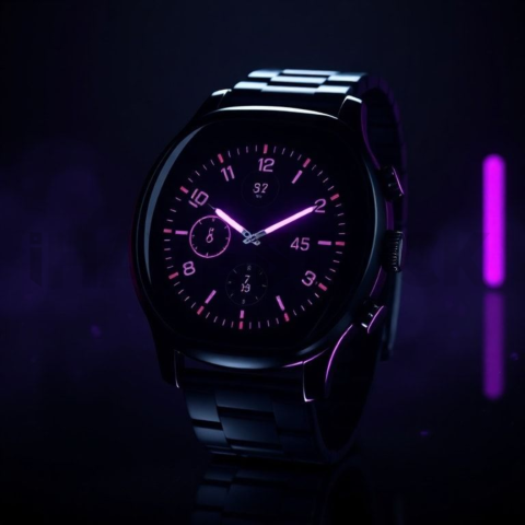 Dark Mode Smartwatch Fitness Ui Purple Glow 2025 – 8K Minimal Black UI Mockup MKT GLS 1200