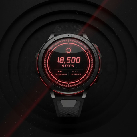 Dark Mode Smartwatch Fitness Ui Red Glow 2025 – 8K Minimal Black UI Mockup MKT GLS 1002