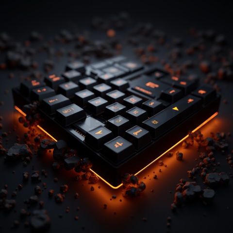 Floating Keyboard Dark Render Amber Glow 2025 – 8K Minimal Black UI Mockup MKT GLS 0941