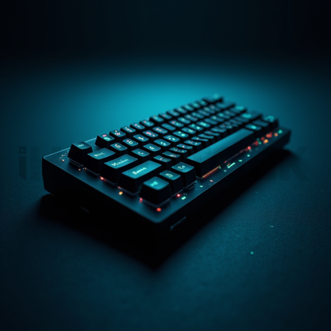 Floating Keyboard Dark Render Cyan Glow 2025 – 8K Minimal Black UI Mockup MKT GLS 0290