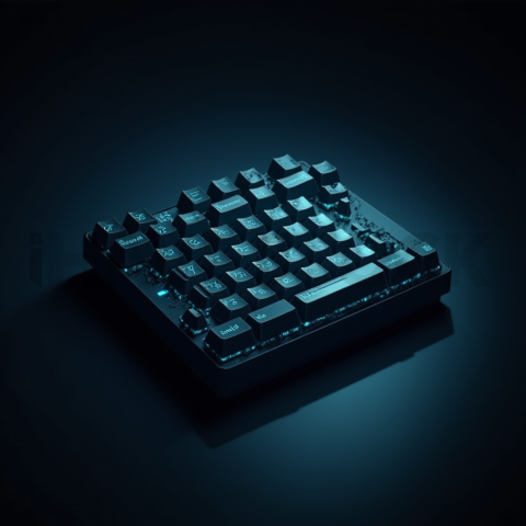 Floating Keyboard Dark Render Cyan Glow 2025 – 8K Minimal Black UI Mockup MKT GLS 0707
