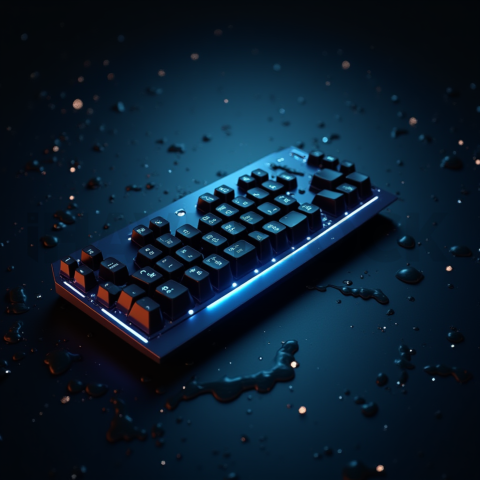 Floating Keyboard Dark Render Cyan Glow 2025 – 8K Minimal Black UI Mockup MKT GLS 0976
