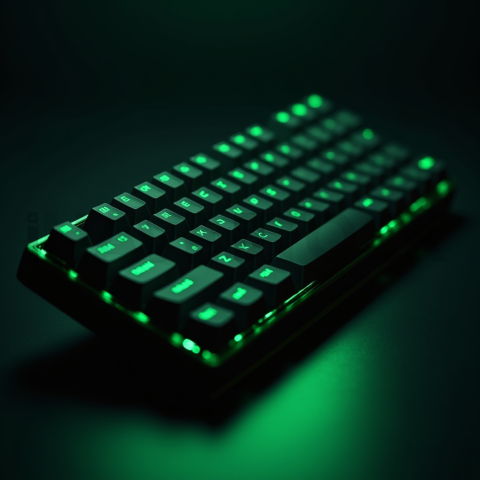 Floating Keyboard Dark Render Green Neon Glow 2025 – 8K Minimal Black UI Mockup MKT GLS 0305