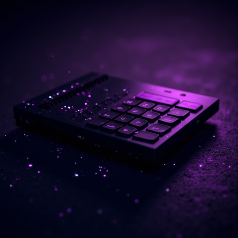 Floating Keyboard Dark Render Purple Glow 2025 – 8K Minimal Black UI Mockup MKT GLS 0282