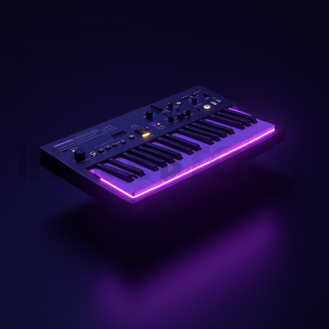 Floating Keyboard Dark Render Purple Glow 2025 – 8K Minimal Black UI Mockup MKT GLS 0312