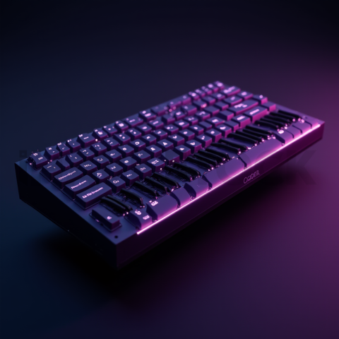 Floating Keyboard Dark Render Purple Glow 2025 – 8K Minimal Black UI Mockup MKT GLS 0778