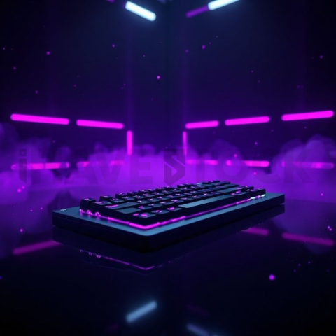 Floating Keyboard Dark Render Purple Glow 2025 – 8K Minimal Black UI Mockup MKT GLS 1206