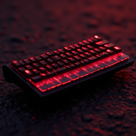 Floating Keyboard Dark Render Red Glow 2025 – 8K Minimal Black UI Mockup MKT GLS 0310
