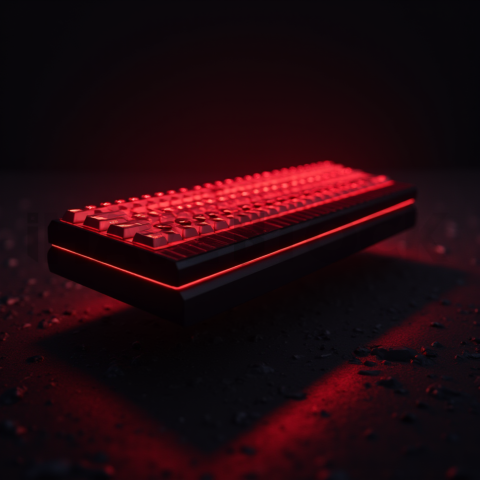 Floating Keyboard Dark Render Red Glow 2025 – 8K Minimal Black UI Mockup MKT GLS 0363