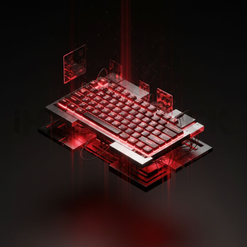 Floating Keyboard Dark Render Red Glow 2025 – 8K Minimal Black UI Mockup MKT GLS 1007