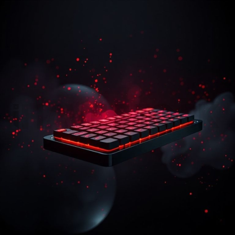 Floating Keyboard Dark Render Red Glow 2025 – 8K Minimal Black UI Mockup MKT GLS 1174