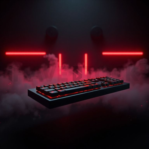 Floating Keyboard Dark Render Red Glow 2025 – 8K Minimal Black UI Mockup MKT GLS 1262
