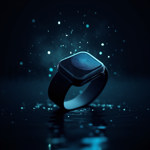 Floating Smartwatch Dark Mockup Blue Electric Glow 2025 – 8K Minimal Black UI Mockup MKT GLS 0196