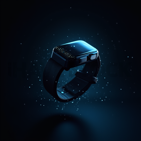 Floating Smartwatch Dark Mockup Blue Electric Glow 2025 – 8K Minimal Black UI Mockup MKT GLS 0325