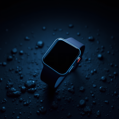 Floating Smartwatch Dark Mockup Blue Electric Glow 2025 – 8K Minimal Black UI Mockup MKT GLS 0683