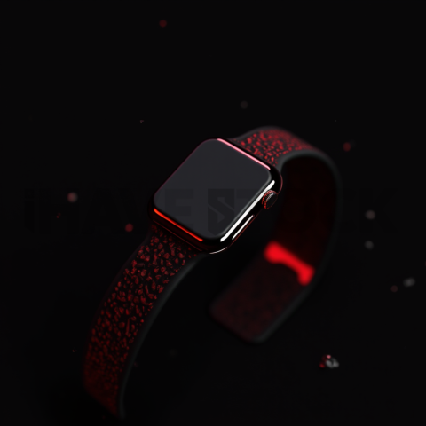 Floating Smartwatch Dark Mockup Red Glow 2025 – 8K Minimal Black UI Mockup MKT GLS 0267