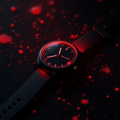 Floating Smartwatch Dark Mockup Red Glow 2025 – 8K Minimal Black UI Mockup MKT GLS 0326