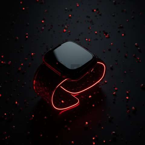 Floating Smartwatch Dark Mockup Red Glow 2025 – 8K Minimal Black UI Mockup MKT GLS 0684
