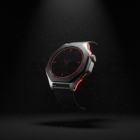 Floating Smartwatch Dark Mockup Red Glow 2025 – 8K Minimal Black UI Mockup MKT GLS 1308