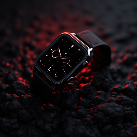Floating Smartwatch Dark Mockup Red Glow 2025 – 8K Minimal Black UI Mockup MKT GLS 0718