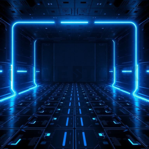 High Tech Ui Grid Layout Blue Electric Glow 2025 – 8K Minimal Black UI Mockup MKT GLS 1228