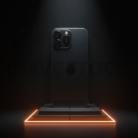 Iphone 16 Pro Max Dramatic Shadow Render Amber Glow 2025 – 8K Minimal Black UI Mockup MKT GLS 0189