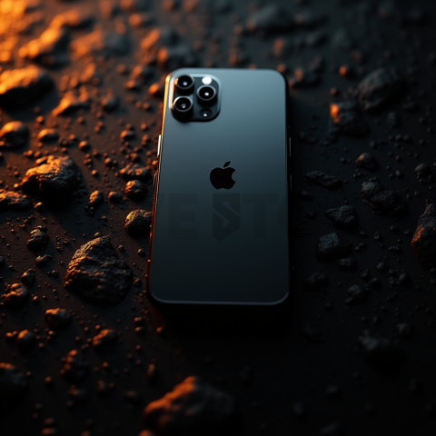Iphone 16 Pro Max Dramatic Shadow Render Amber Glow 2025 – 8K Minimal Black UI Mockup MKT GLS 0318