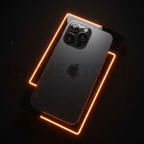 Iphone 16 Pro Max Dramatic Shadow Render Amber Glow 2025 – 8K Minimal Black UI Mockup MKT GLS 0864