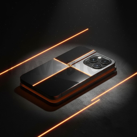 Iphone 16 Pro Max Dramatic Shadow Render Amber Glow 2025 – 8K Minimal Black UI Mockup MKT GLS 0953