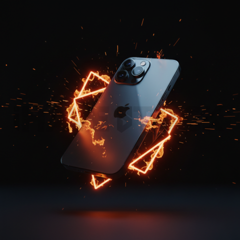 Iphone 16 Pro Max Dramatic Shadow Render Orange Fire Glow 2025 – 8K Minimal Black UI Mockup MKT GLS 0193