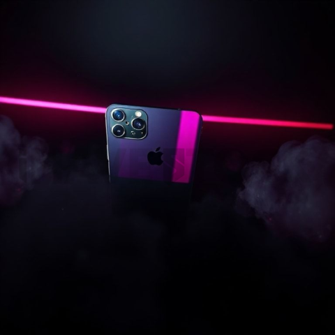 Iphone 16 Pro Max Dramatic Shadow Render Magenta Glow 2025 – 8K Minimal Black UI Mockup MKT GLS 1272