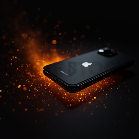 Iphone 16 Pro Max Dramatic Shadow Render Orange Fire Glow 2025 – 8K Minimal Black UI Mockup MKT GLS 0263