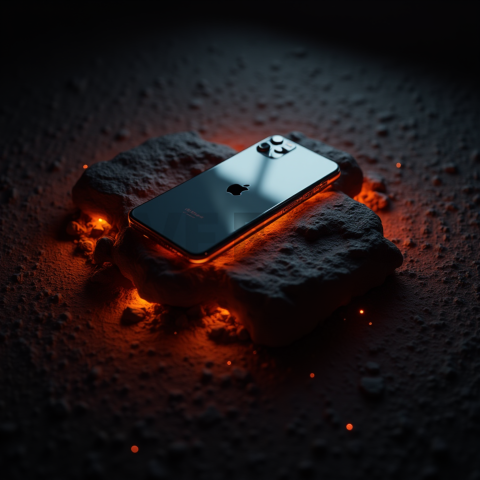 Iphone 16 Pro Max Dramatic Shadow Render Orange Fire Glow 2025 – 8K Minimal Black UI Mockup MKT GLS 0771