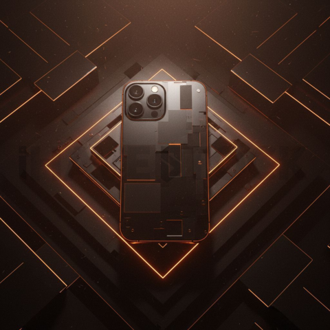 Iphone 16 Pro Max Dramatic Shadow Render Orange Fire Glow 2025 – 8K Minimal Black UI Mockup MKT GLS 0880