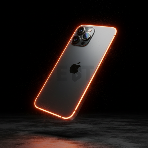Iphone 16 Pro Max Dramatic Shadow Render Orange Fire Glow 2025 – 8K Minimal Black UI Mockup MKT GLS 1113