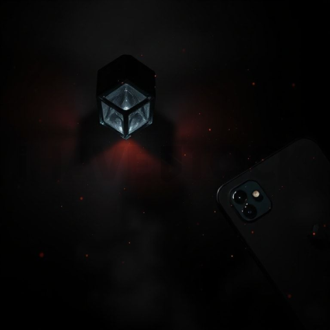 Iphone 16 Pro Max Dramatic Shadow Render Orange Fire Glow 2025 – 8K Minimal Black UI Mockup MKT GLS 1198