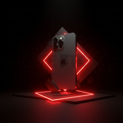 Iphone 16 Pro Max Dramatic Shadow Render Red Glow 2025 – 8K Minimal Black UI Mockup MKT GLS 0103
