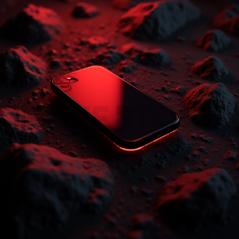 Iphone 16 Pro Max Dramatic Shadow Render Red Glow 2025 – 8K Minimal Black UI Mockup MKT GLS 0936