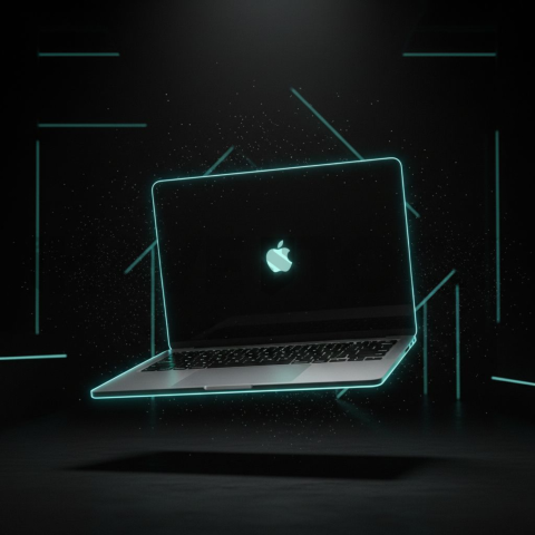 Macbook Pro 16 Floating Dark Mockup Cyan Glow 2025 – 8K Minimal Black UI Mockup MKT GLS 0092