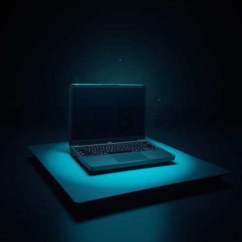 Macbook Pro 16 Floating Dark Mockup Cyan Glow 2025 – 8K Minimal Black UI Mockup MKT GLS 0172