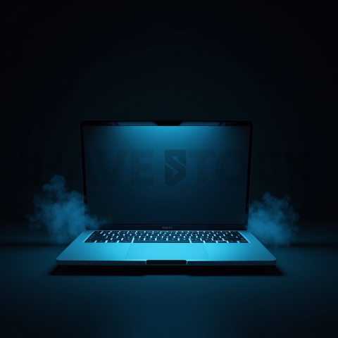 Macbook Pro 16 Floating Dark Mockup Cyan Glow 2025 – 8K Minimal Black UI Mockup MKT GLS 0285