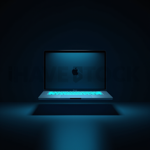 Macbook Pro 16 Floating Dark Mockup Cyan Glow 2025 – 8K Minimal Black UI Mockup MKT GLS 0781