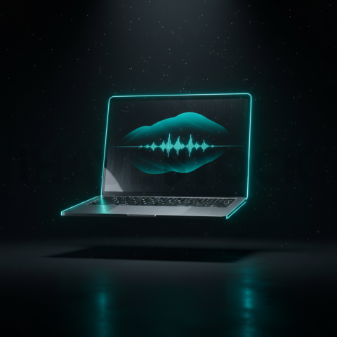 Macbook Pro 16 Floating Dark Mockup Cyan Glow 2025 – 8K Minimal Black UI Mockup MKT GLS 1040