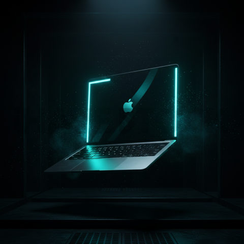 Macbook Pro 16 Floating Dark Mockup Cyan Glow 2025 – 8K Minimal Black UI Mockup MKT GLS 1324