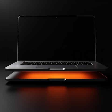 Macbook Pro 16 Floating Dark Mockup Orange Fire Glow 2025 – 8K Minimal Black UI Mockup MKT GLS 0358