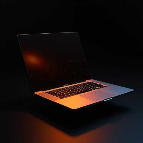 Macbook Pro 16 Floating Dark Mockup Orange Fire Glow 2025 – 8K Minimal Black UI Mockup MKT GLS 0766