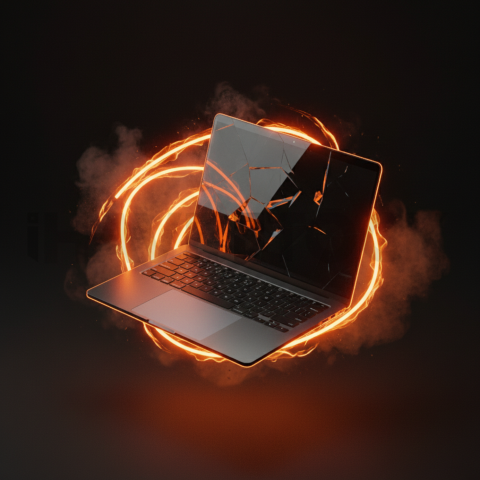 Macbook Pro 16 Floating Dark Mockup Orange Fire Glow 2025 – 8K Minimal Black UI Mockup MKT GLS 1311