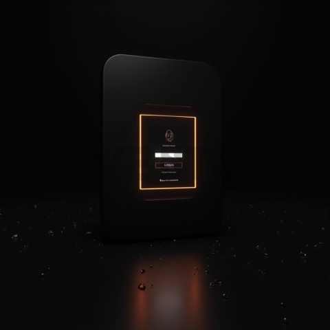 Minimal Dark Login Form Ui Amber Glow 2025 – 8K Minimal Black UI Mockup MKT GLS 0710