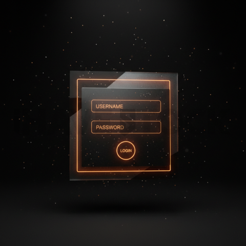 Minimal Dark Login Form Ui Amber Glow 2025 – 8K Minimal Black UI Mockup MKT GLS 1039